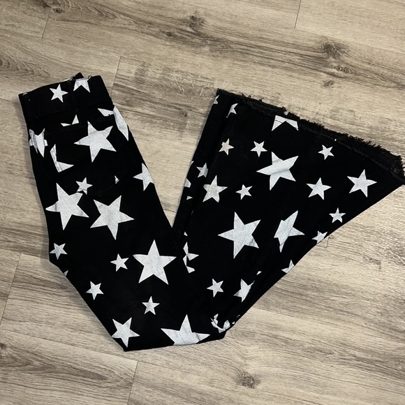 Lucky & Blessed Super Flare Black Star Western Boho Hippie Distressed Jeans Sz.S - Picture 2 of 10